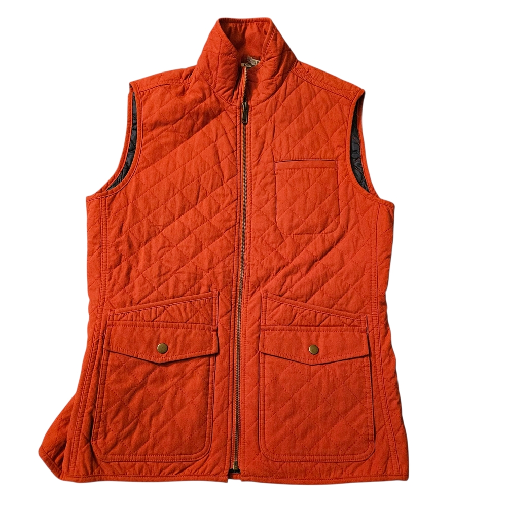 Duluth Trading Orange Quilted Vest with Stand-Up Collar